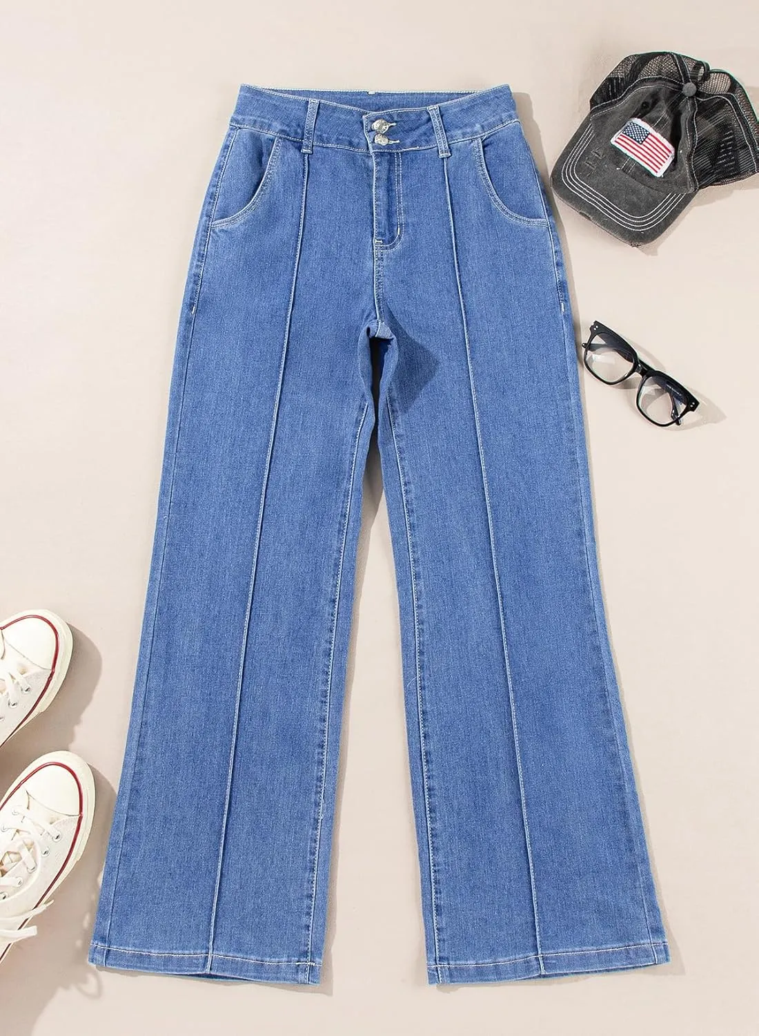 Sidefeel Womens Wide Leg Jeans Casual Baggy High Waisted Stretch Denim Pants