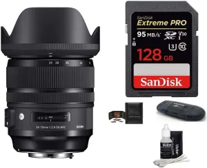 Sigma 24-70mm f/2.8 DG OS HSM Art Lens for Nikon F, SanDisk 128GB Extreme PRO UHS-I SDXC Memory Card and More (5 Items)