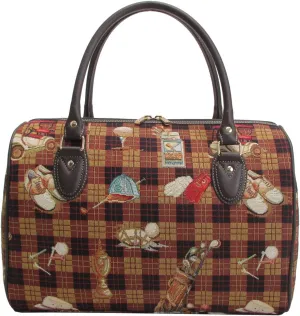 Signare Womens Brown Fashion Canvas Tapestry Travel Weekend Overnight Bag in Golf Design (TRAV-Golf)