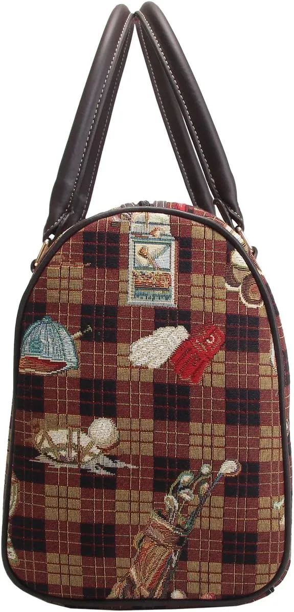 Signare Womens Brown Fashion Canvas Tapestry Travel Weekend Overnight Bag in Golf Design (TRAV-Golf)