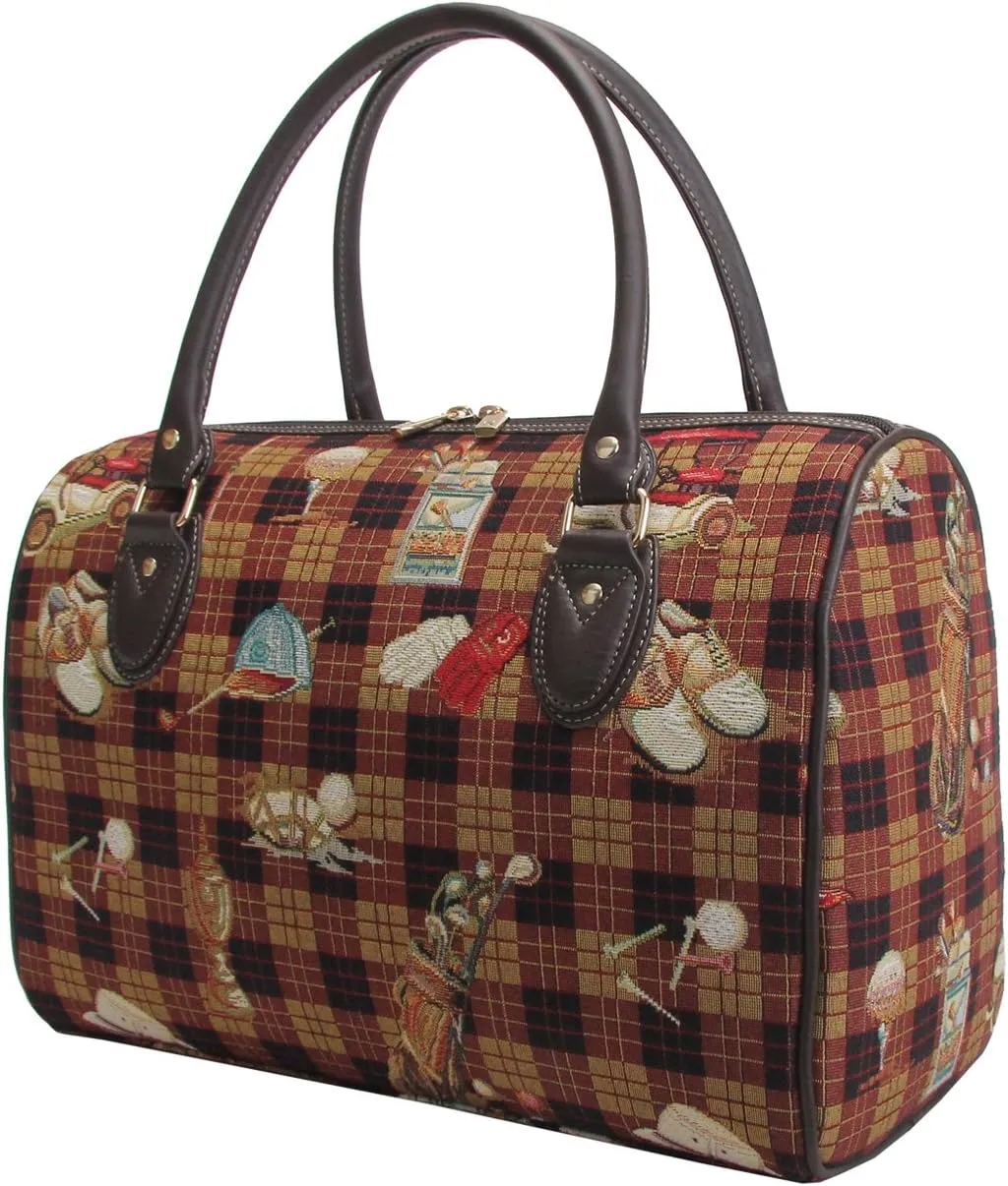 Signare Womens Brown Fashion Canvas Tapestry Travel Weekend Overnight Bag in Golf Design (TRAV-Golf)