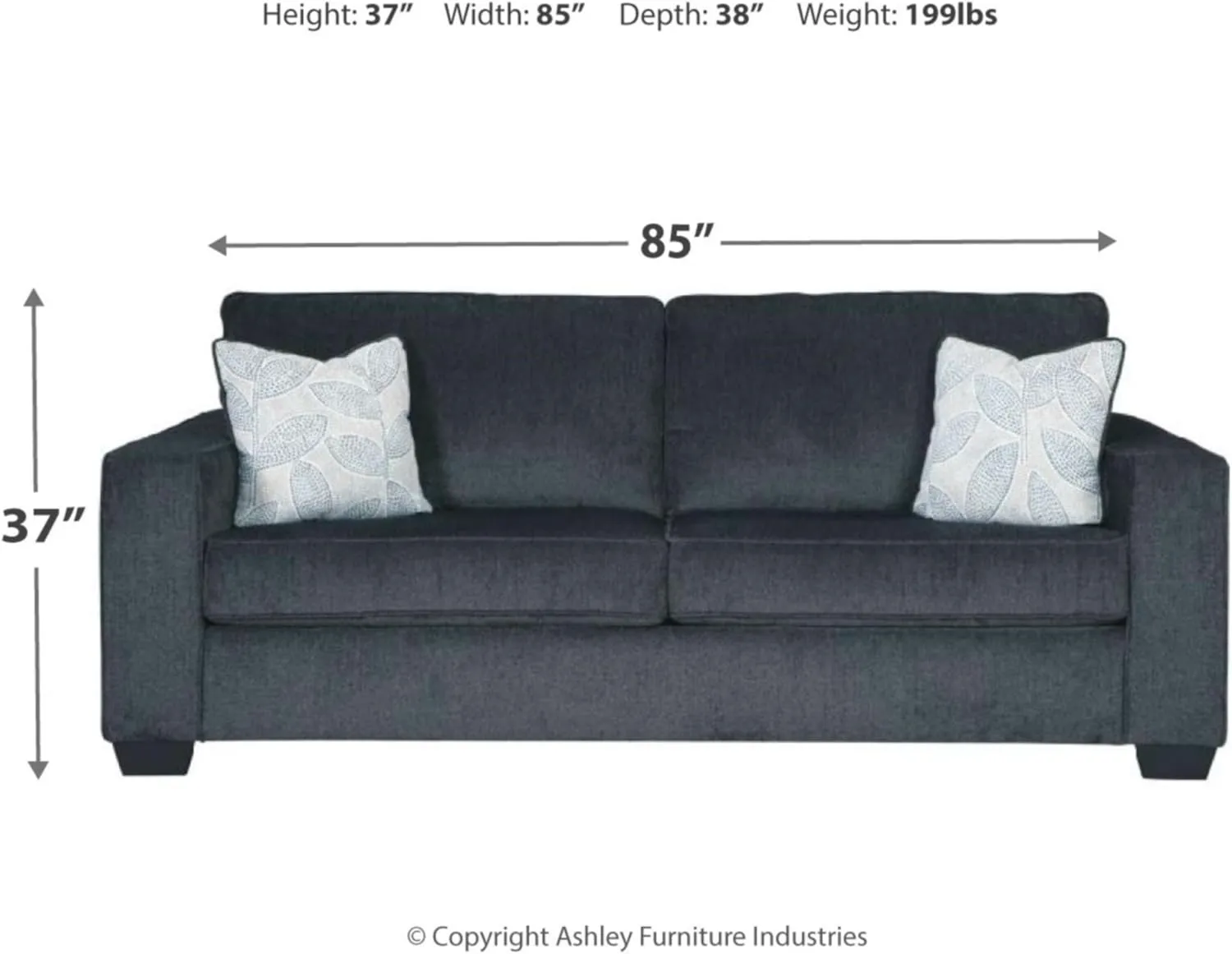 Signature Design by Ashley Altari Modern Queen Sofa Sleeper with 2 Accent Pillows, Dark Gray