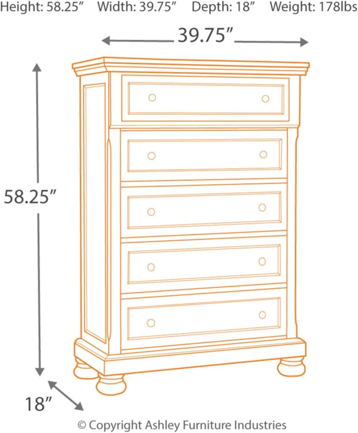 Signature Design by Ashley Flynnter Traditional 5 Drawer Chest, Medium Brown
