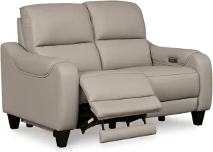 Signature Design by Ashley Mercomatic Casual Leather Match Wall Hugger Power Reclining Loveseat with Adjustable Headrest and USB Ports, Light Gray