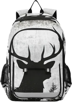 Silhouette Elk Forest Backpack for Women Men Travel Laptop Daypack Shoulder Bag Book Bag Daypack with Reflective Strip 12.9” × 17.7”