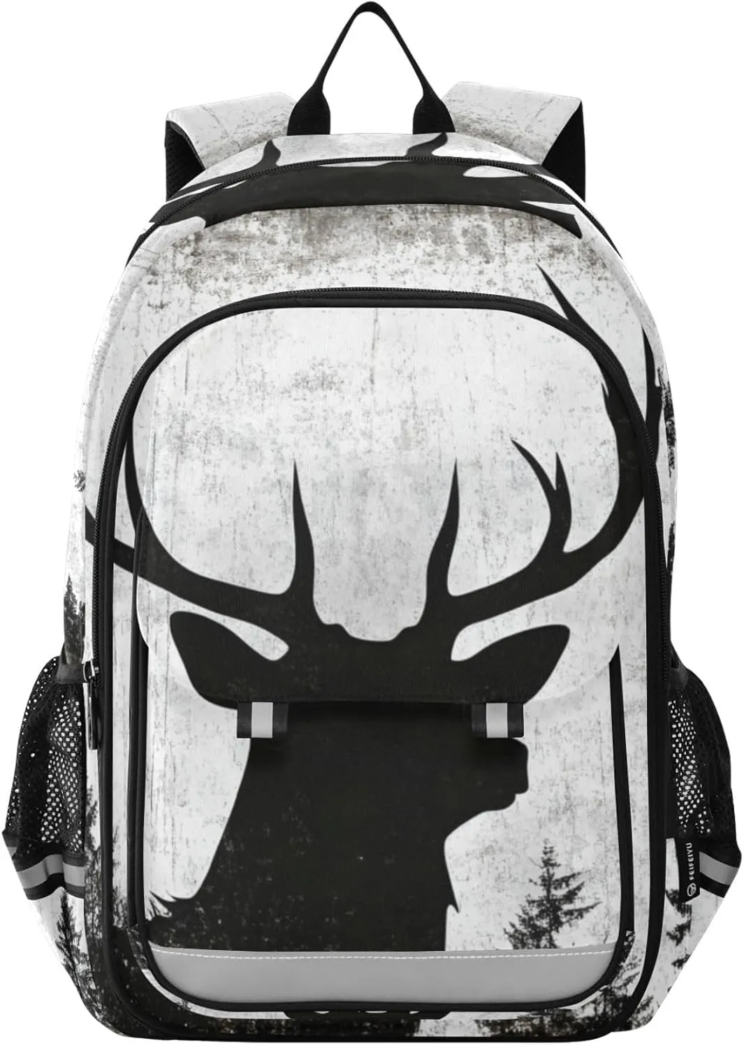 Silhouette Elk Forest Backpack for Women Men Travel Laptop Daypack Shoulder Bag Book Bag Daypack with Reflective Strip 12.9” × 17.7”