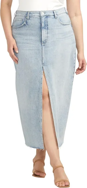 Silver Jeans Co. Women's Plus Size Front-Slit Midi Jean Skirt