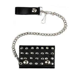 Silver Studded Trifold Leather Wallets with Chain