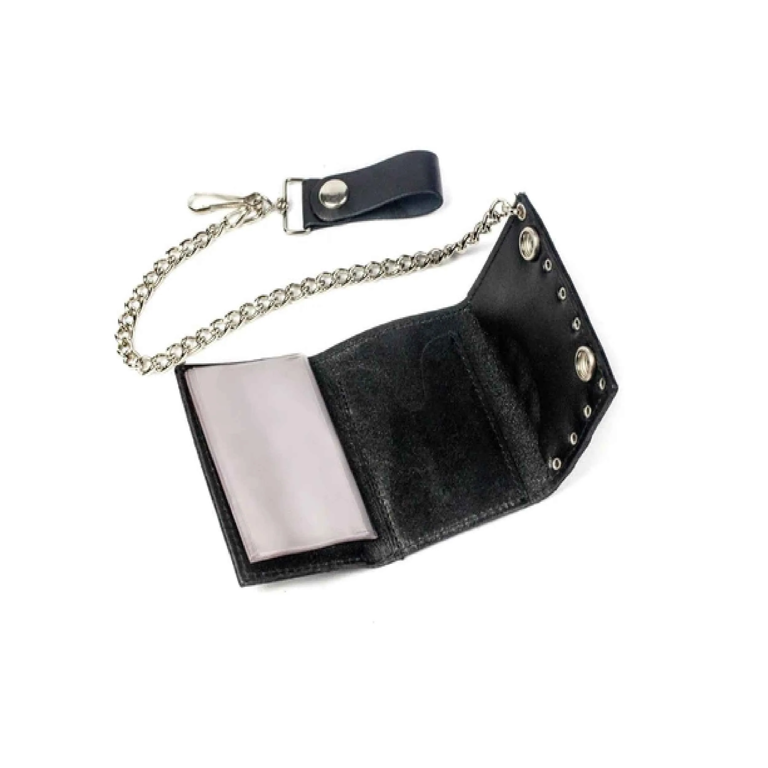 Silver Studded Trifold Leather Wallets with Chain