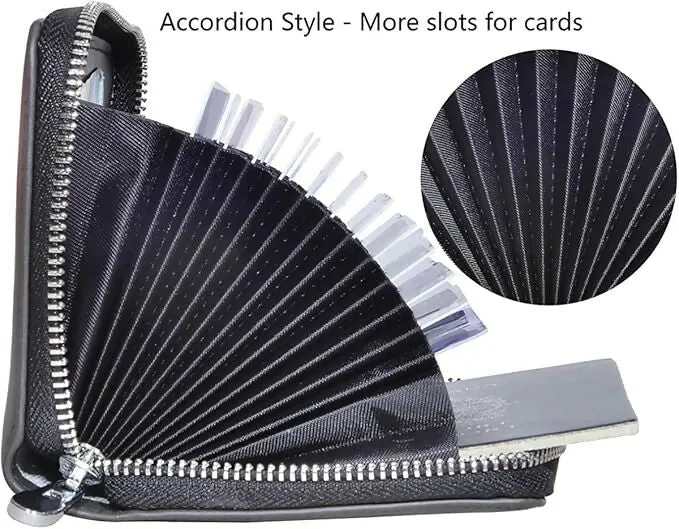 Slim RFID-Blocking Genuine Leather Wallet for Women – 12 Card Slots, Zipper Pocket & ID Pouch