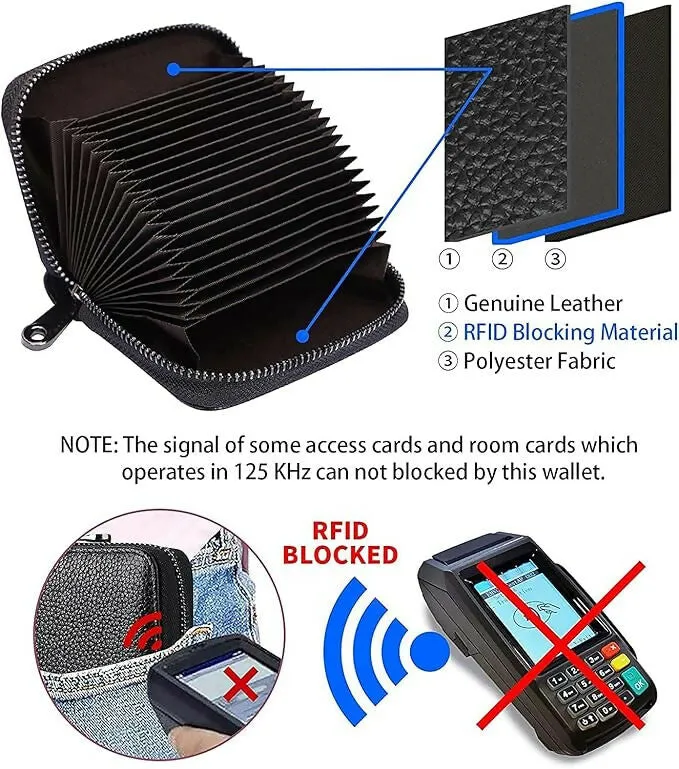Slim RFID-Blocking Genuine Leather Wallet for Women – 12 Card Slots, Zipper Pocket & ID Pouch