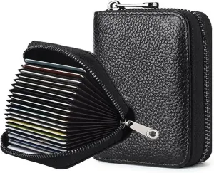 Slim RFID-Blocking Genuine Leather Wallet for Women – 12 Card Slots, Zipper Pocket & ID Pouch
