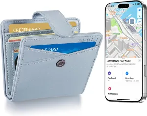 Slim Wallet for Women, Wallet Women with Smart Tracker Works with Apple Find My, RFID Blocking Bifold Credit Card Holder Genuine Leather Small Wallet for Women with ID Window, 8 Cards Holder, Blue