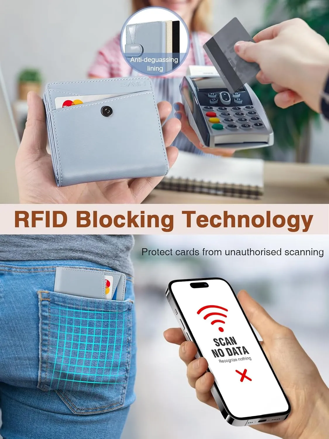 Slim Wallet for Women, Wallet Women with Smart Tracker Works with Apple Find My, RFID Blocking Bifold Credit Card Holder Genuine Leather Small Wallet for Women with ID Window, 8 Cards Holder, Blue