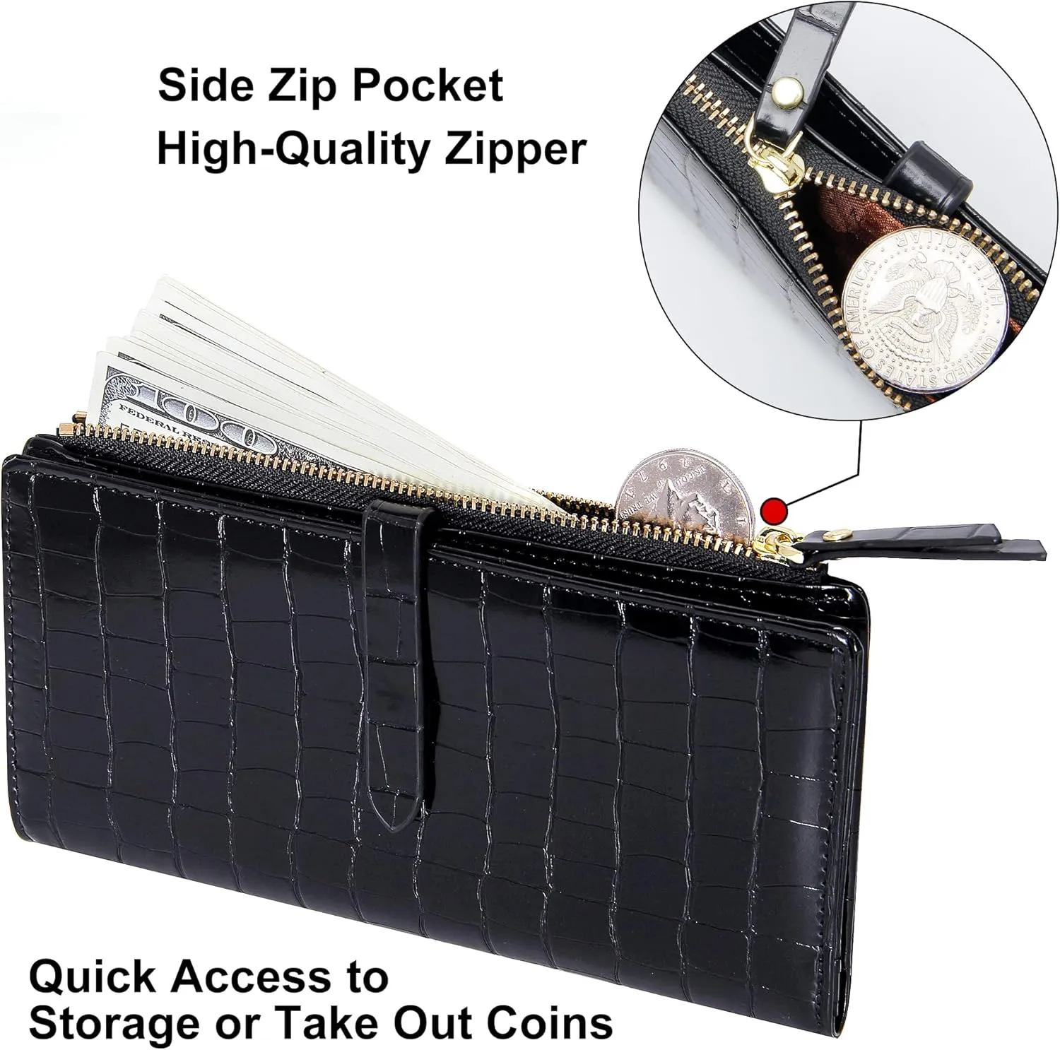 Slim Wallets for Women Credit Card Holder RFID Bifold Clutch Wallets Checkbook with Zipper Pocket
