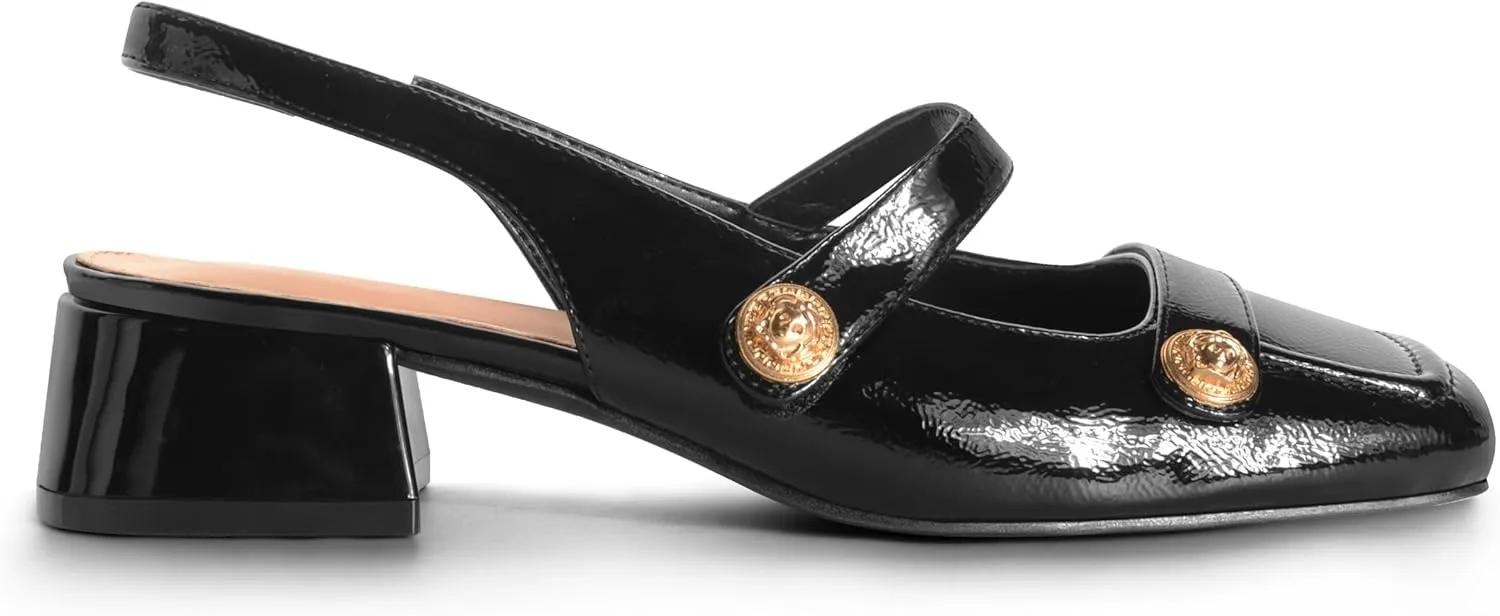 Slingback Mary Jane Heels for Women Low Block Heel Closed Square Toe Pump Shoes Heels Classic Daily Office Dressy Shoes