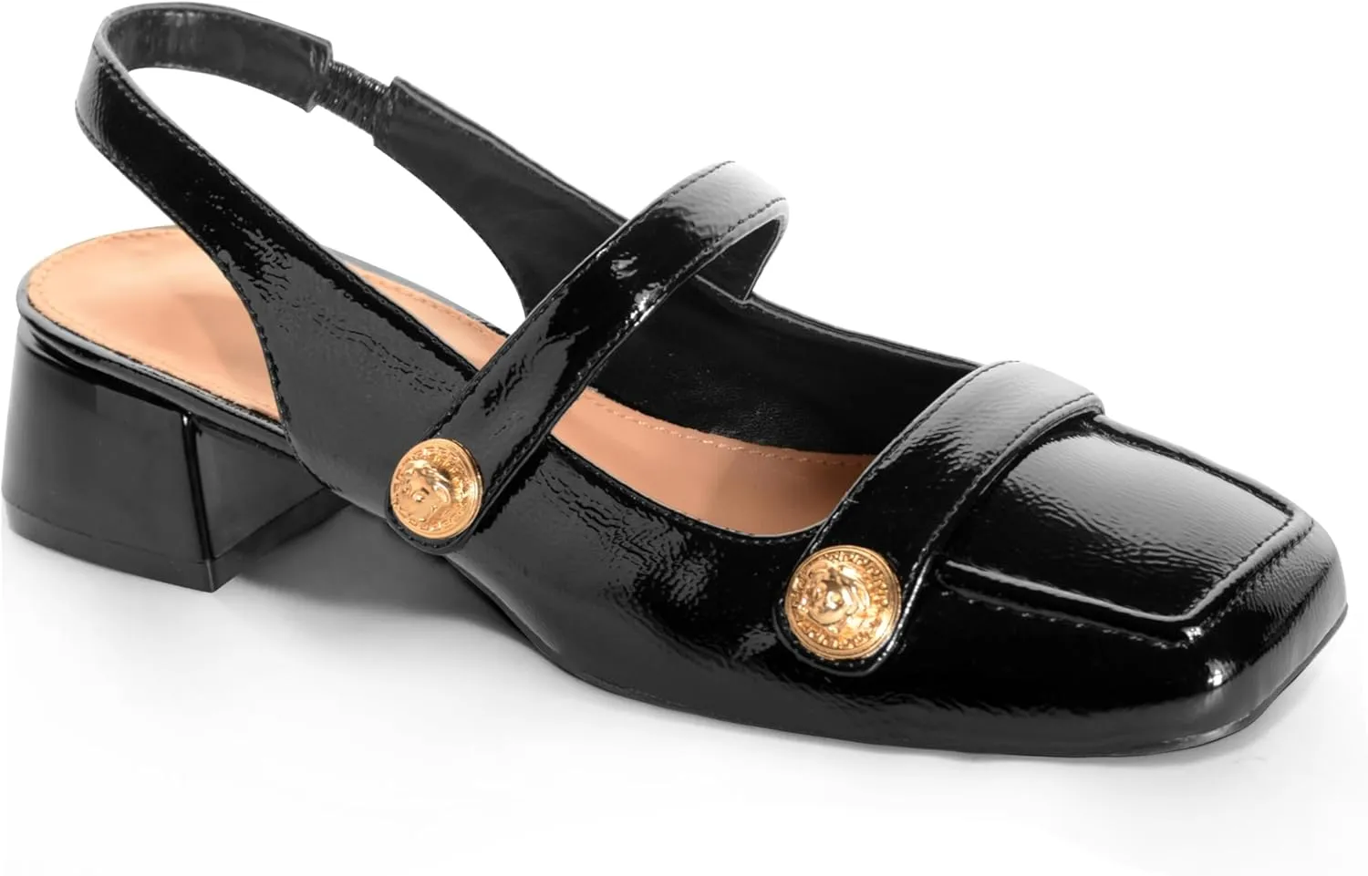 Slingback Mary Jane Heels for Women Low Block Heel Closed Square Toe Pump Shoes Heels Classic Daily Office Dressy Shoes