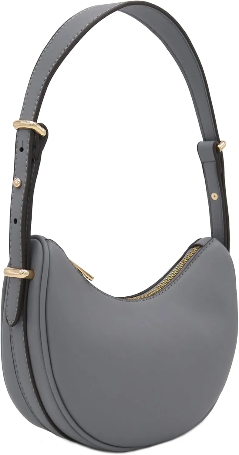 Small Crescent Smooth Faux Leather Underarm Shoulder Bag