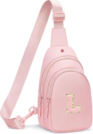 Small Initial Crossbody Sling Bag for Girls and Women, Cute Kids Fanny Pack, Personalized Gift for 7 8 9 10 11 12 13 Year Old Girls(Pink,L)