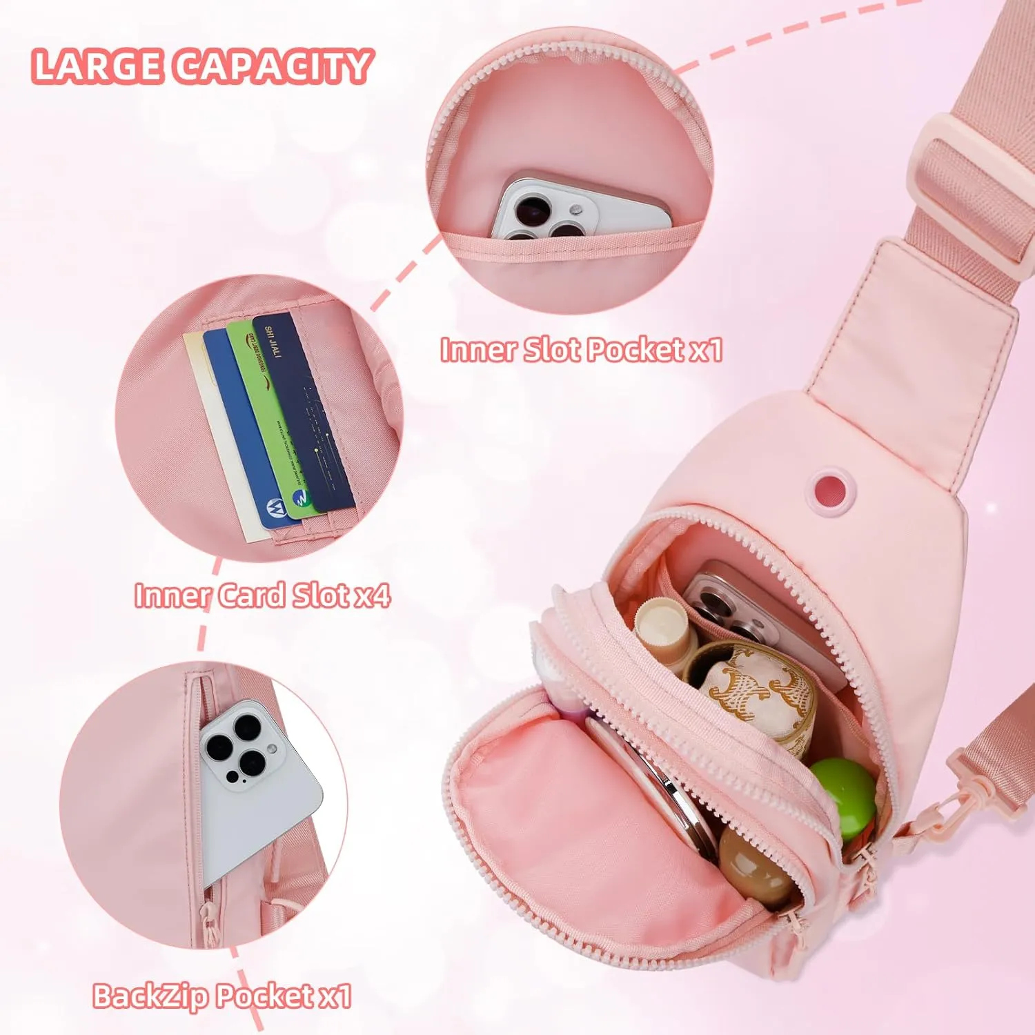 Small Initial Crossbody Sling Bag for Girls and Women, Cute Kids Fanny Pack, Personalized Gift for 7 8 9 10 11 12 13 Year Old Girls(Pink,L)