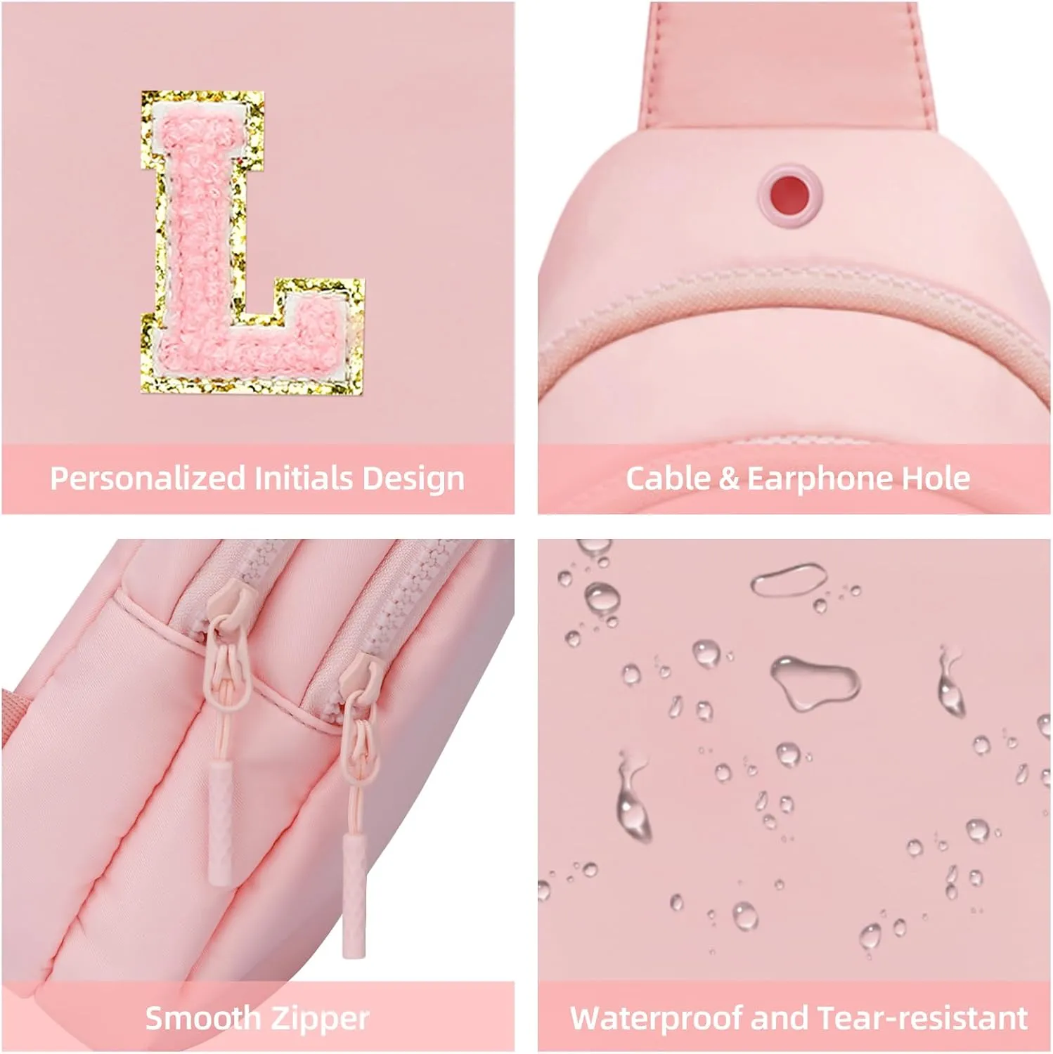 Small Initial Crossbody Sling Bag for Girls and Women, Cute Kids Fanny Pack, Personalized Gift for 7 8 9 10 11 12 13 Year Old Girls(Pink,L)