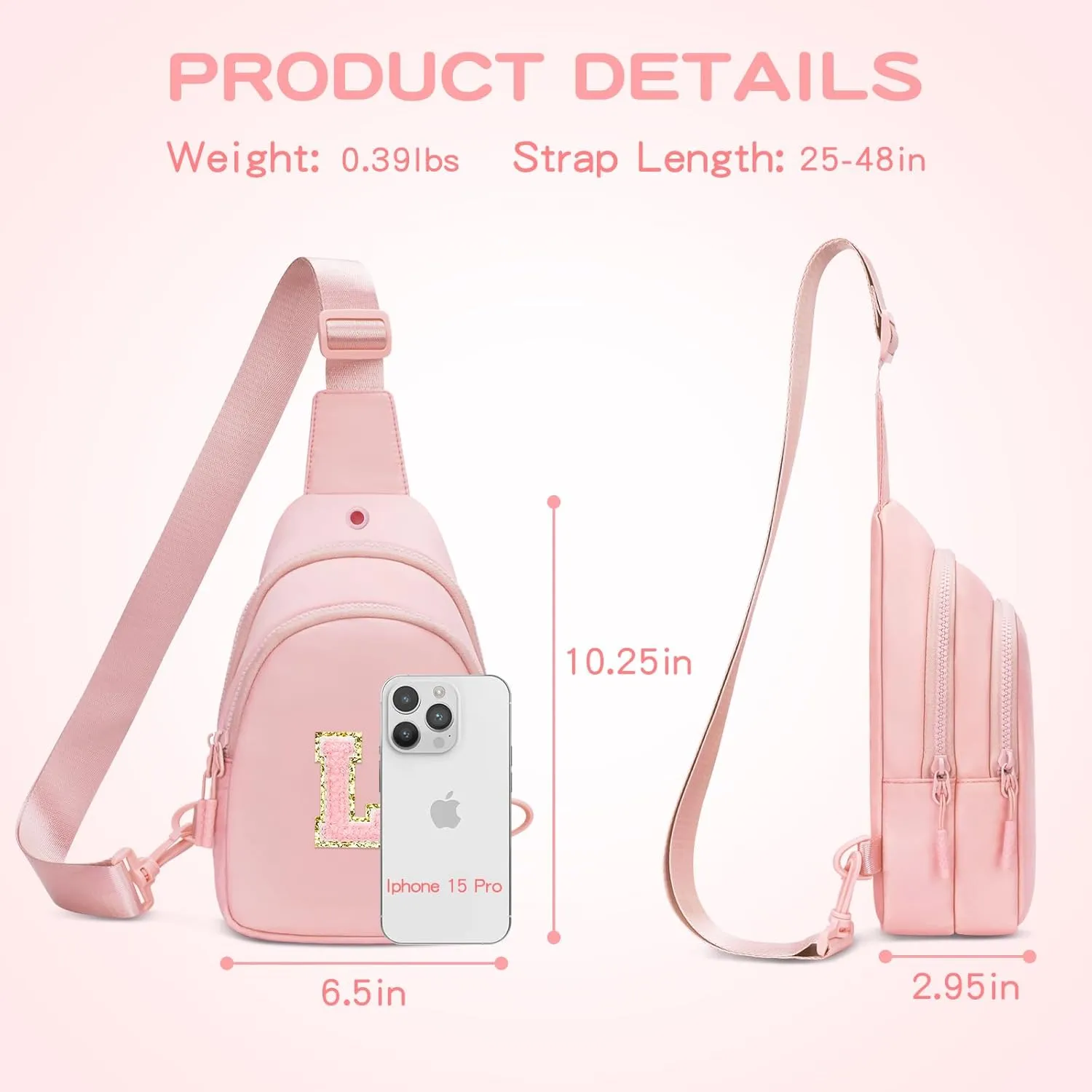 Small Initial Crossbody Sling Bag for Girls and Women, Cute Kids Fanny Pack, Personalized Gift for 7 8 9 10 11 12 13 Year Old Girls(Pink,L)