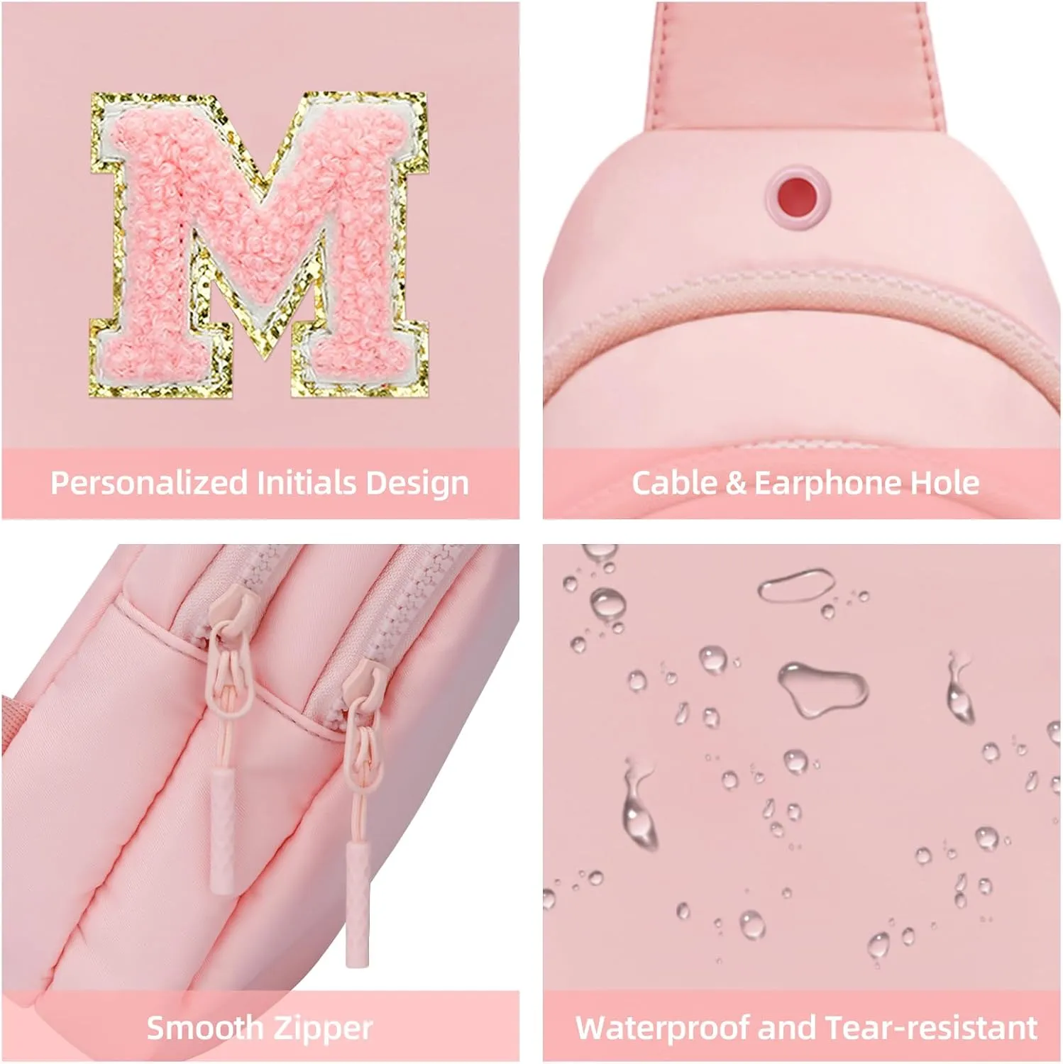 Small Initial Crossbody Sling Bag for Girls and Women, Cute Kids Fanny Pack, Personalized Gift for 7 8 9 10 11 12 13 Year Old Girls(Pink,M)