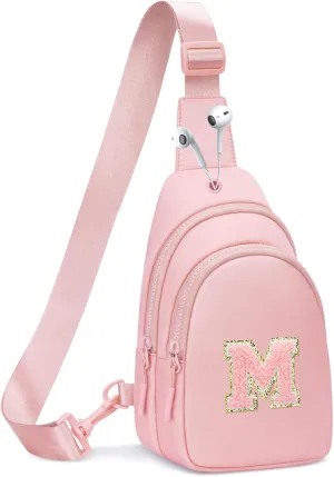 Small Initial Crossbody Sling Bag for Girls and Women, Cute Kids Fanny Pack, Personalized Gift for 7 8 9 10 11 12 13 Year Old Girls(Pink,M)