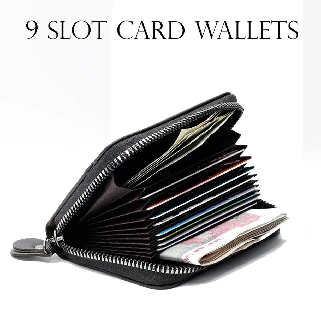 Small PU Leather Credit Card Holder Wallet | Multi Card Case Zipper Coin Purse