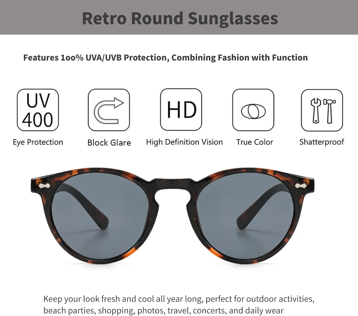 Small Retro Round Sunglasses for Women Men UV400 Protection Vintage Designer Trendy Frame