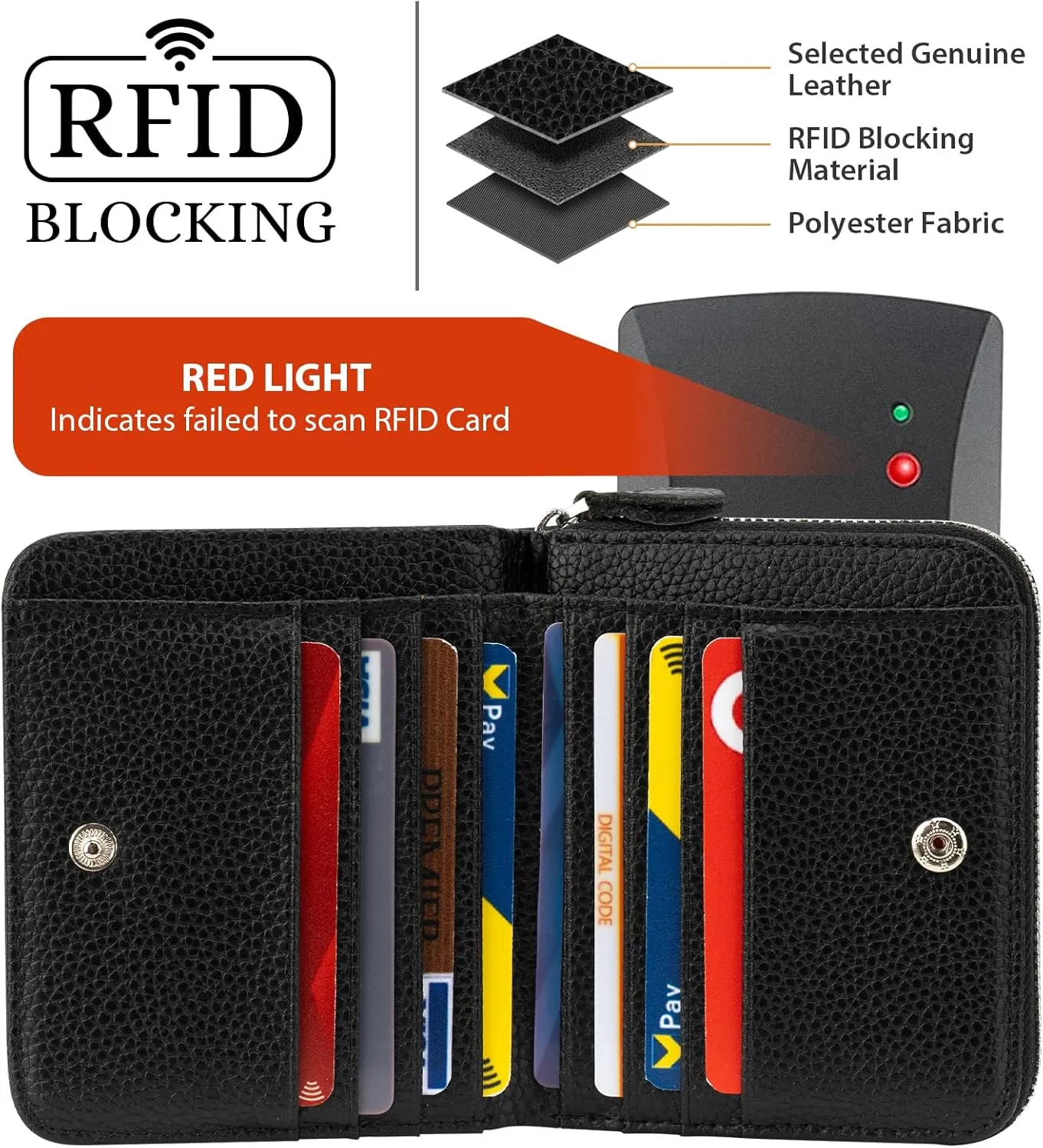 Small Wallet for Women, Genuine Leather RFID Blocking Credit Card Holder Slim Compact Coin Purse Women's Wallets with ID Window 8 Card Slots