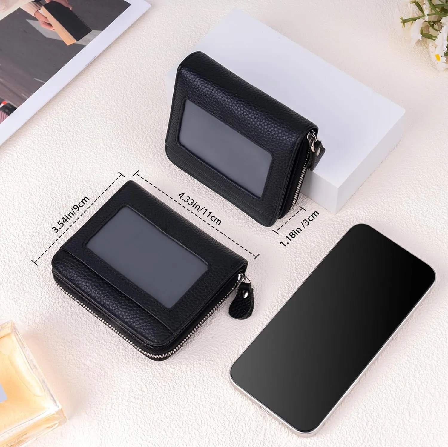 Small Wallet for Women, Genuine Leather RFID Blocking Credit Card Holder Slim Compact Coin Purse Women's Wallets with ID Window 8 Card Slots