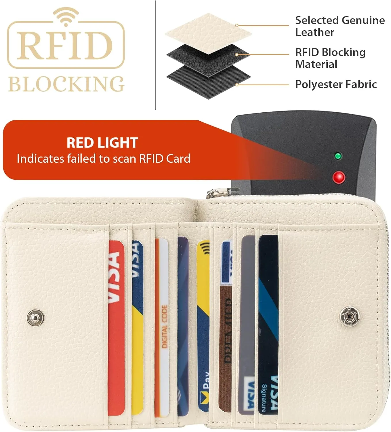 Small Wallet for Women, Genuine Leather RFID Blocking Credit Card Holder Slim Compact Coin Purse Women's Wallets with ID Window 8 Card Slots