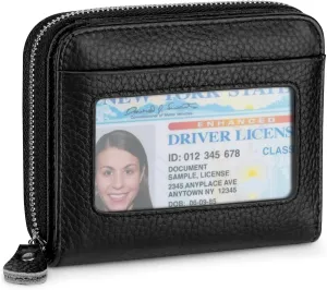 Small Wallet for Women, Genuine Leather RFID Blocking Credit Card Holder Slim Compact Coin Purse Women's Wallets with ID Window 8 Card Slots