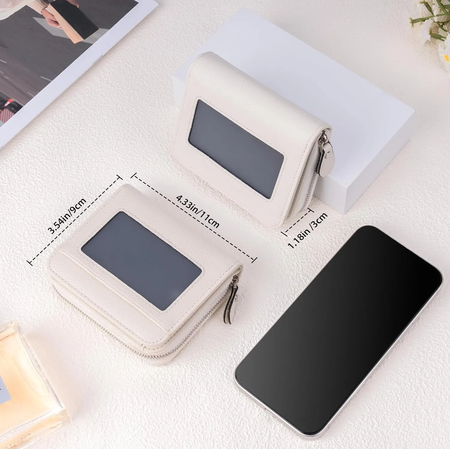 Small Wallet for Women, Genuine Leather RFID Blocking Credit Card Holder Slim Compact Coin Purse Women's Wallets with ID Window 8 Card Slots