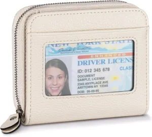 Small Wallet for Women, Genuine Leather RFID Blocking Credit Card Holder Slim Compact Coin Purse Women's Wallets with ID Window 8 Card Slots