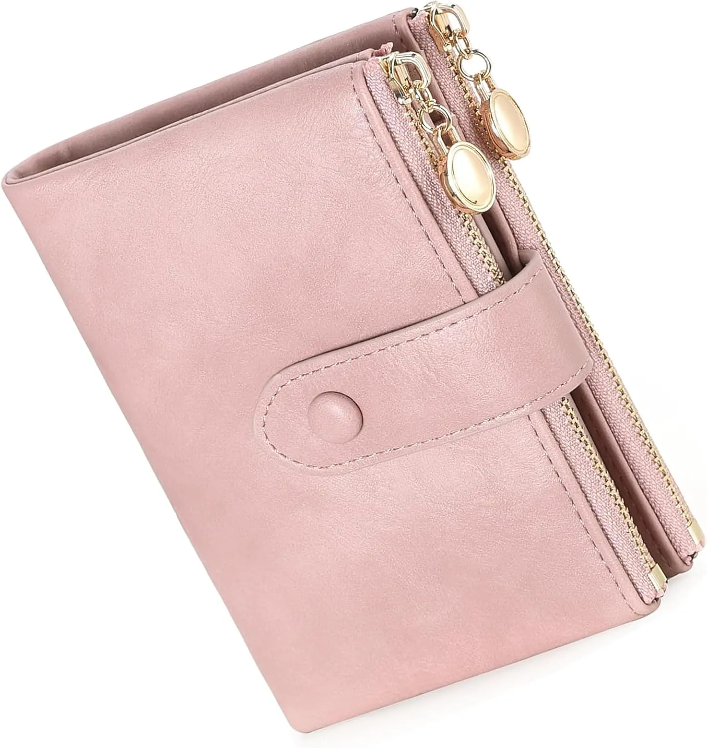 Small Wallets for Women Leather RFID Blocking Bifold Double Zipper Pockets Wallet Card Case Purse with 2 ID Windows