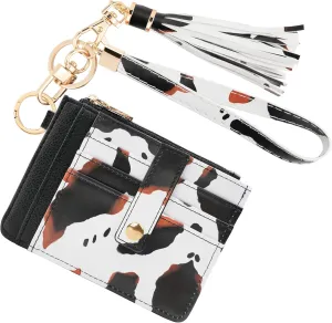 Small Wristlet Wallets for Women RFID Credit Card Holder Wallet Keychain Wristlet Wallet Credit Card Wallets for Women (Cow)