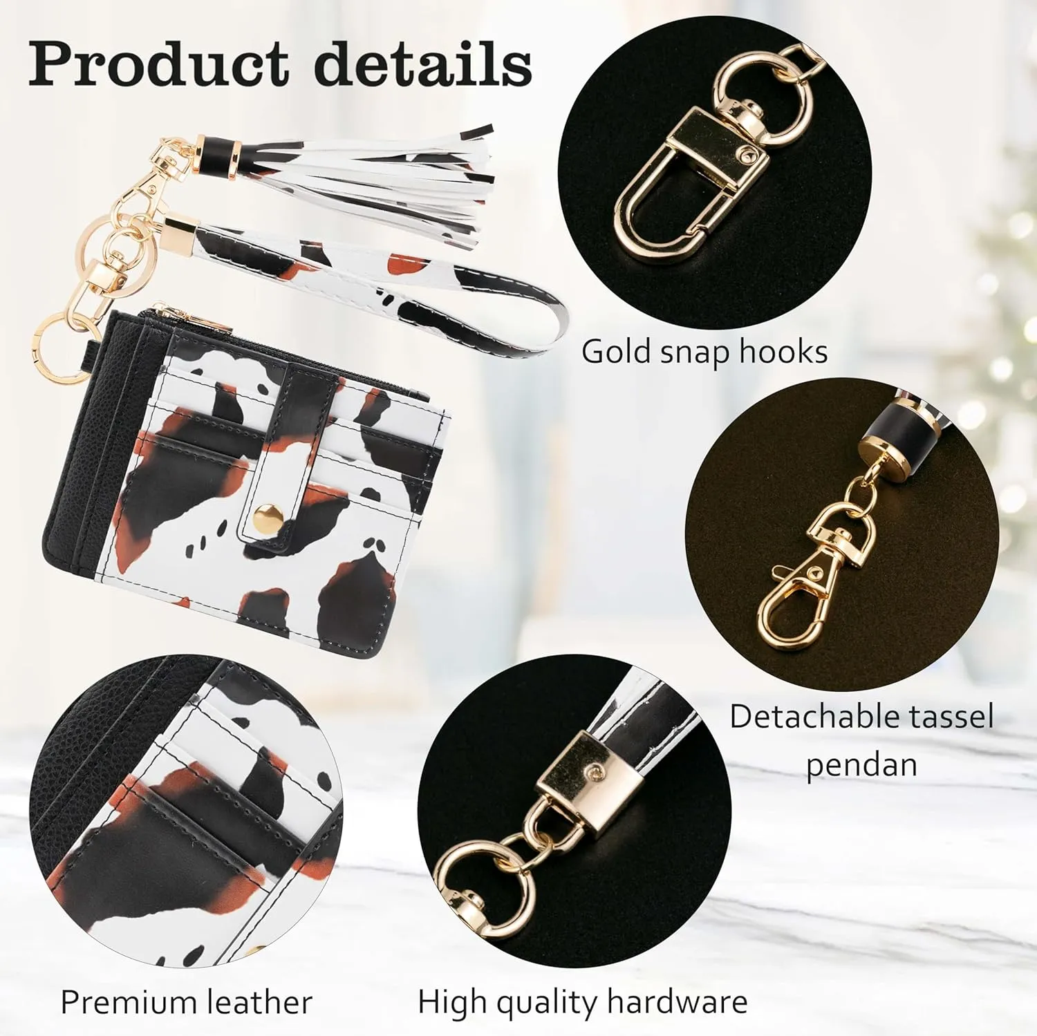 Small Wristlet Wallets for Women RFID Credit Card Holder Wallet Keychain Wristlet Wallet Credit Card Wallets for Women (Cow)