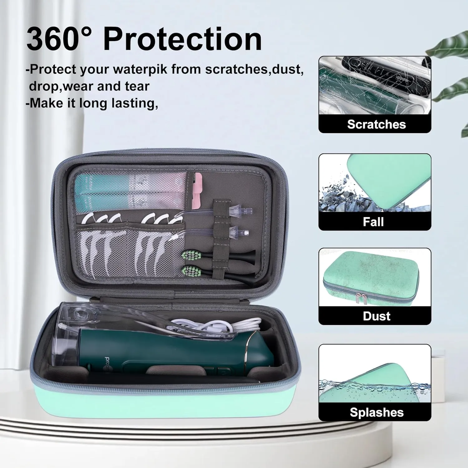 SMYV Water Flosser Travel Case, Portable Dental Oral Irrigator Travel Organizer, Hard Eva Storage Bag for Flosser, Electric Toothbrush, Toothpaset and Irrigator Accessories (Case Only) - Green