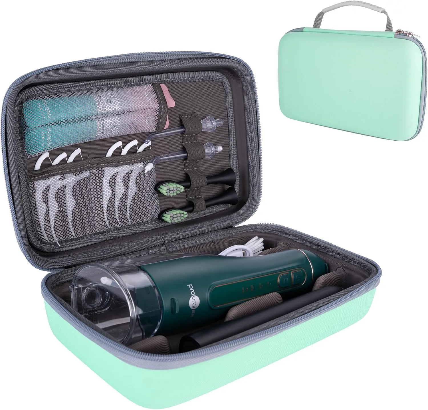SMYV Water Flosser Travel Case, Portable Dental Oral Irrigator Travel Organizer, Hard Eva Storage Bag for Flosser, Electric Toothbrush, Toothpaset and Irrigator Accessories (Case Only) - Green