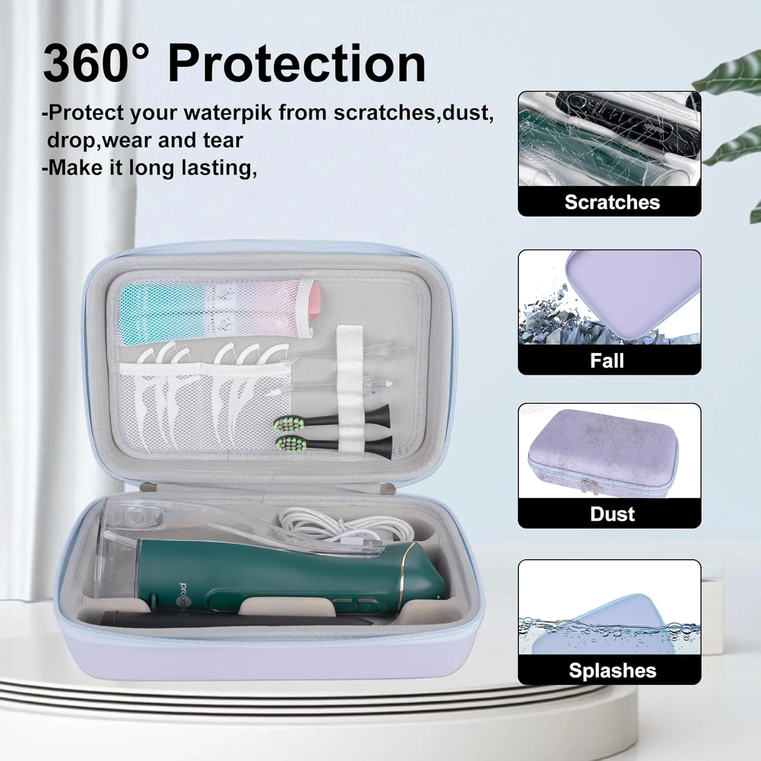 SMYV Water Flosser Travel Case, Portable Dental Oral Irrigator Travel Organizer, Hard Eva Storage Bag for Flosser, Electric Toothbrush, Toothpaset and Irrigator Accessories (Case Only) - Purple