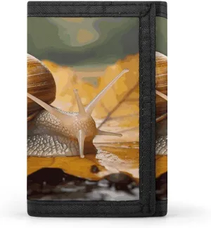Snail in Leaves Travel Wallet Sleek ID Card Holder Slim Security Three Fold Purse for Men And Women