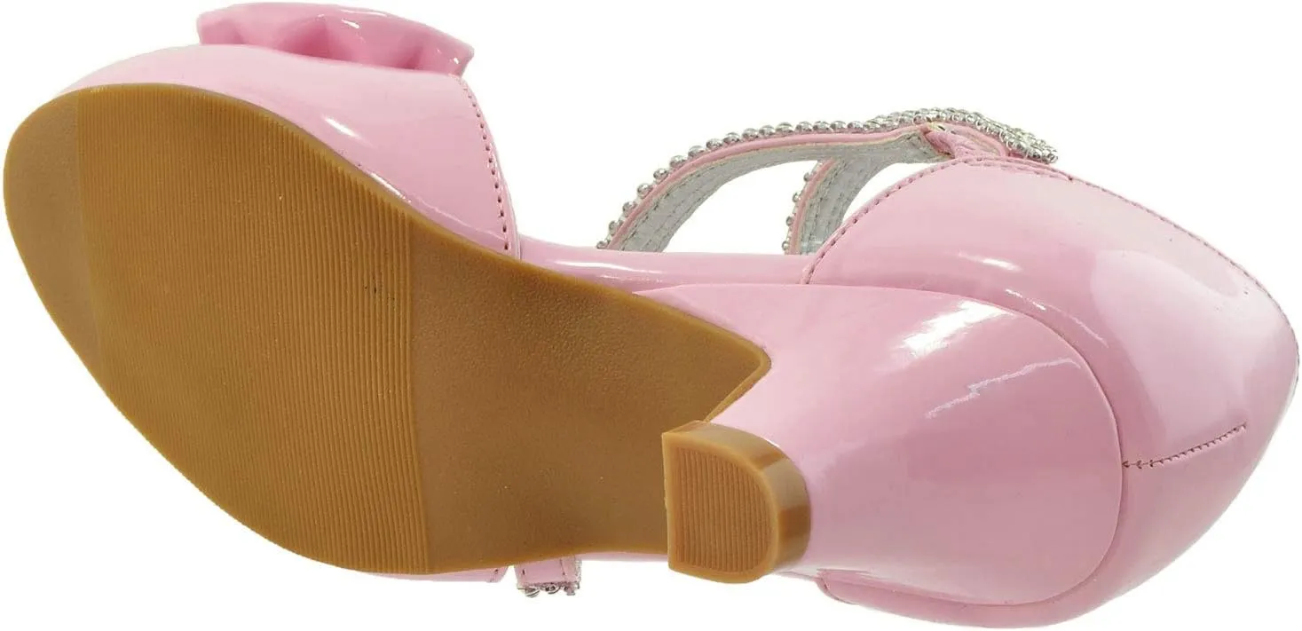 SOBEYO Girls Dress Shoes Rhinestone Bow Accent Kitten Low Heel Sandals