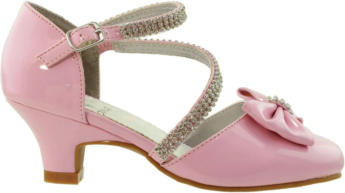 SOBEYO Girls Dress Shoes Rhinestone Bow Accent Kitten Low Heel Sandals