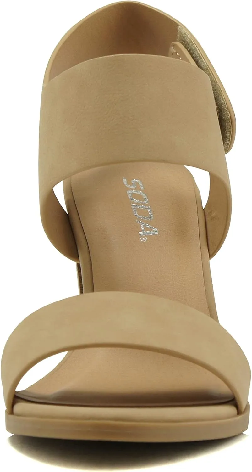 SODA Topshoeave Wait Womens Open Toe Chunky Heel Ankle Strap Shoes Block High Heel Dress Sandals