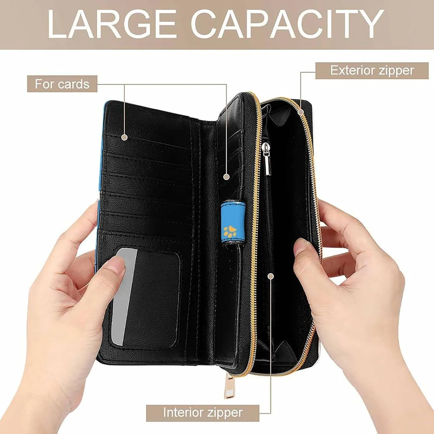 Soft Clutch PU Leather Wallet with 12 Card Slots, Zipper Card Case Holder Purse