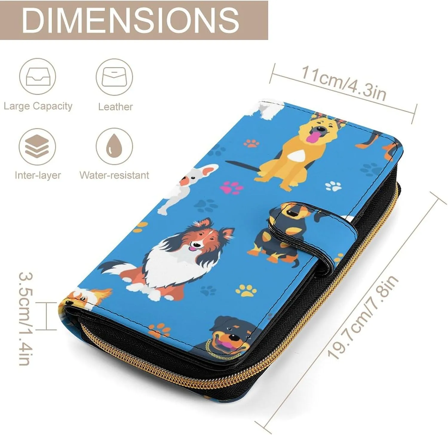 Soft Clutch PU Leather Wallet with 12 Card Slots, Zipper Card Case Holder Purse