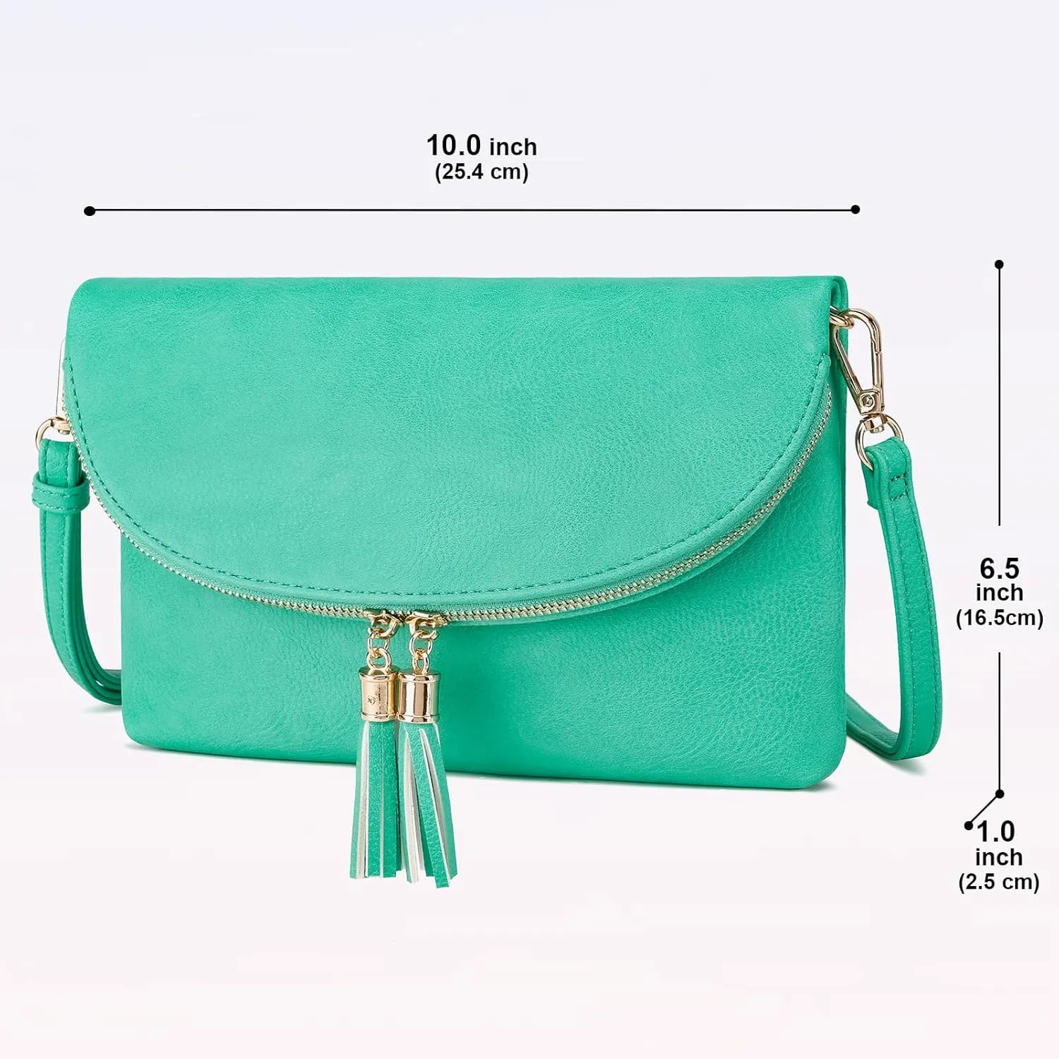 Solene Womens Envelop Clutch Purse Multi Compartments, 6 Card Slot Inside, Crossbody Bag With Tassels