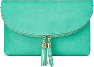 Solene Womens Envelop Clutch Purse Multi Compartments, 6 Card Slot Inside, Crossbody Bag With Tassels
